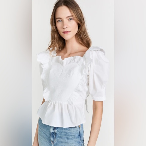 Sea New York Tops - $295 Sea New York Heidi Heart Quilt Open Back Top puff sleeve bow white blouse